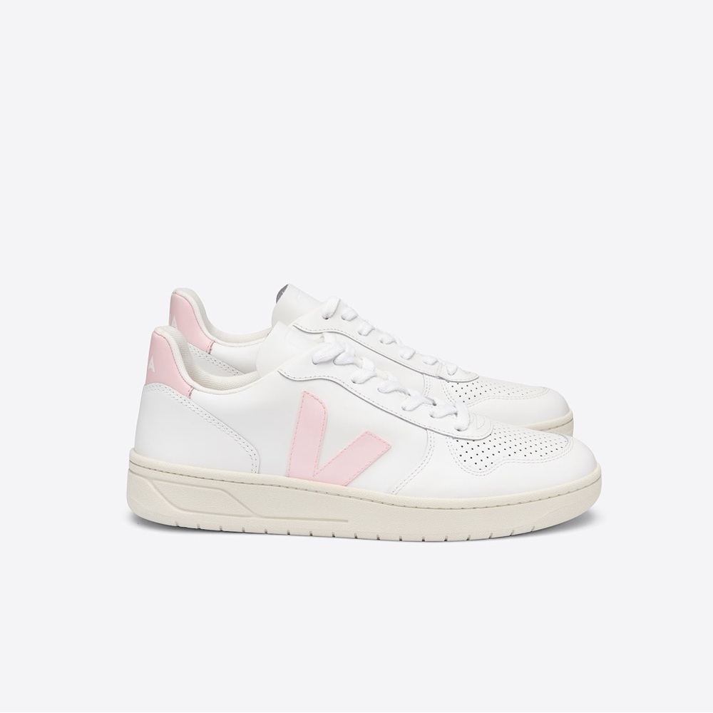 Veja V-10 Leather Sneaker Pink/White Size 7 - Picture 2 of 7